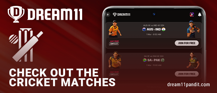 Check out the available fantasy cricket matches on Dream11 India