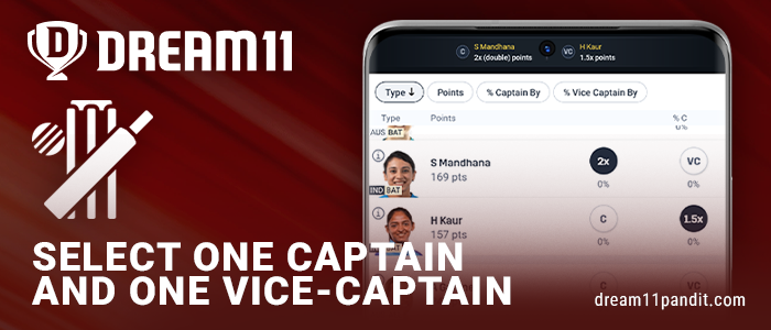 Name the captain and vice-captain of your Dream11 cricket fantasy team