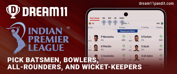 Select fantasy cricket players by position in Dream11 India